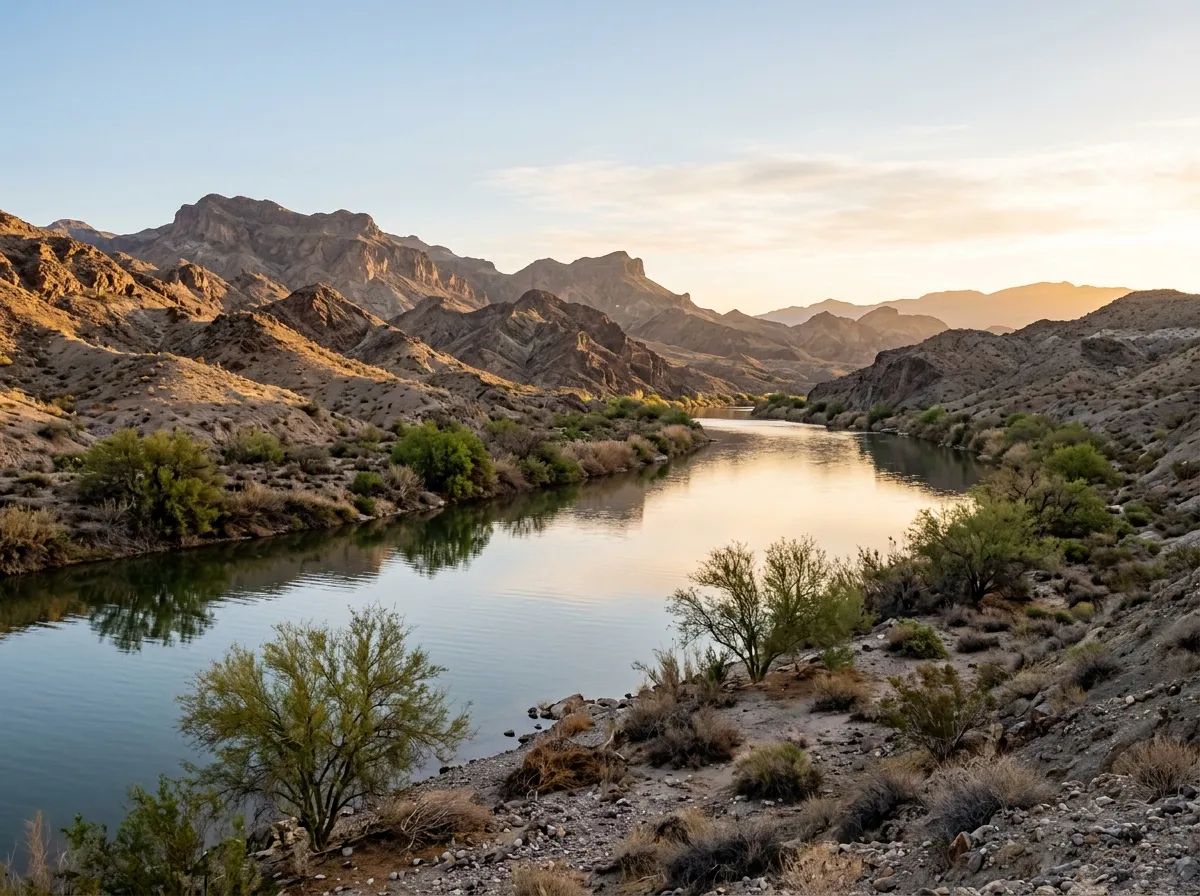 Colorado River and desert hills near Picacho in Imperial County