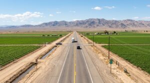 Desert highway connecting cities across the Imperial Valley