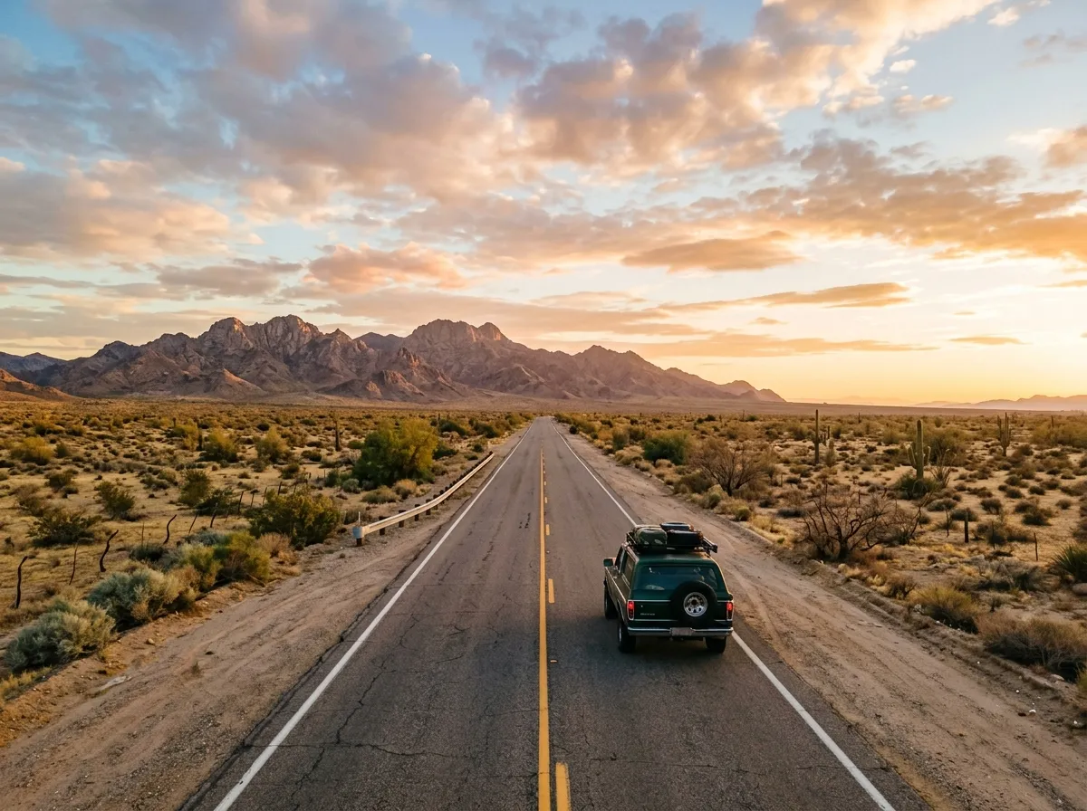 Desert highway leading toward mountains in Imperial County California