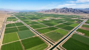 Imperial Valley farmland with vegetable fields and irrigation systems