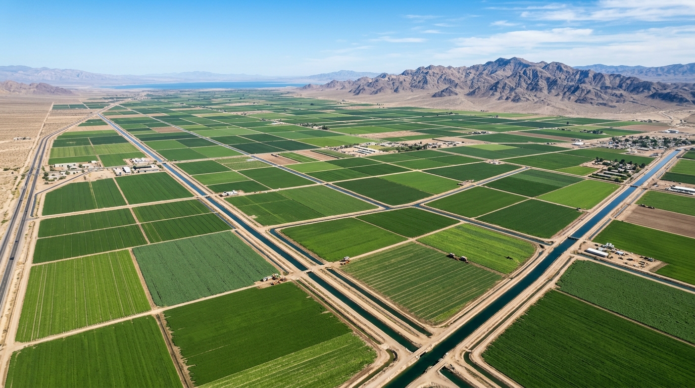 Imperial Valley farmland with vegetable fields and irrigation systems