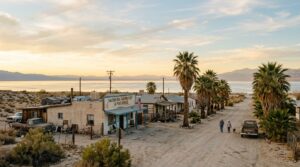 Small desert community near the Salton Sea shoreline